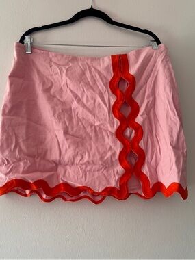 Maeve Pink Mini Skirt with Red Wavy Trim